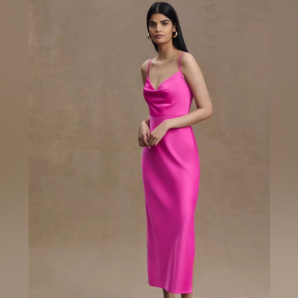 Anthropologie BHLDN Cali Satin Cowl-Neck Midi Slip Dress